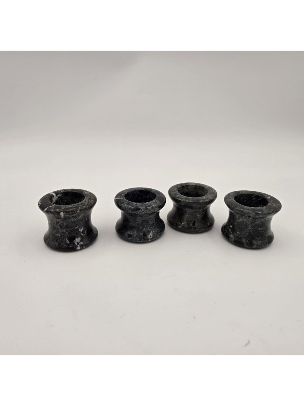 Set Of 4 Handcrafted Marble Napkin Rings Vintage Black Gray White Unique Pattern